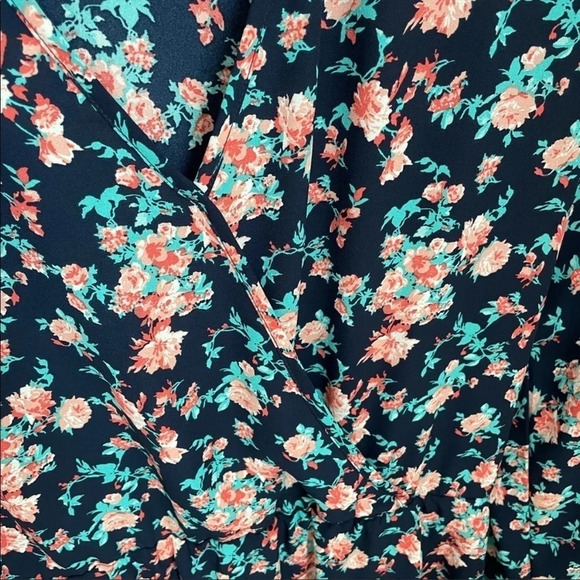 WAYF Navy Floral Faux Wrap Dress Long Sleeve Small - Picture 6 of 7